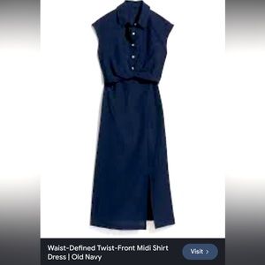 Old Navy waist defined twist front midi shirt dress NAVY size M